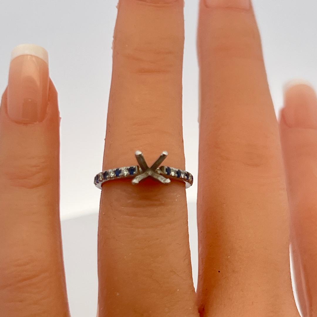 Vintage Platinum Semi-Mount Ring with 0.85 Carat I-SI Diamond and Sapphire