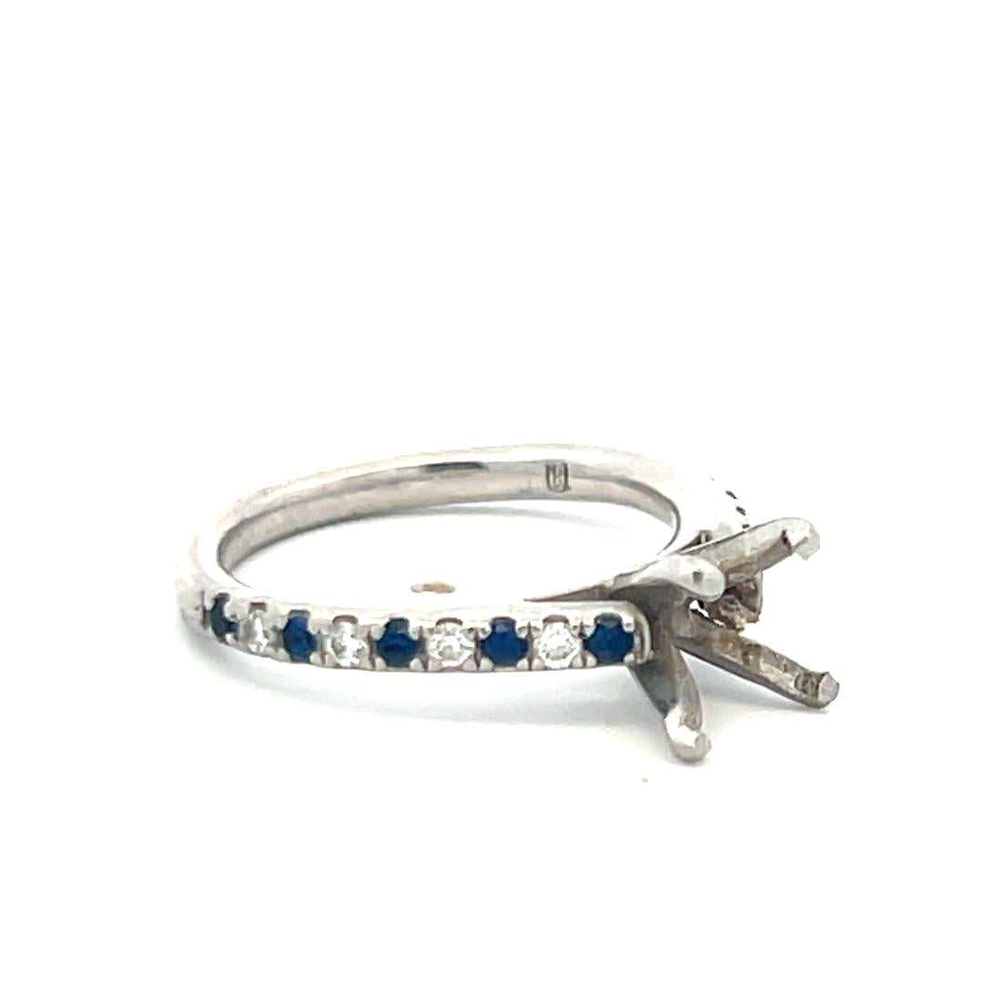 Vintage Platinum Semi-Mount Ring with 0.85 Carat I-SI Diamond and Sapphire