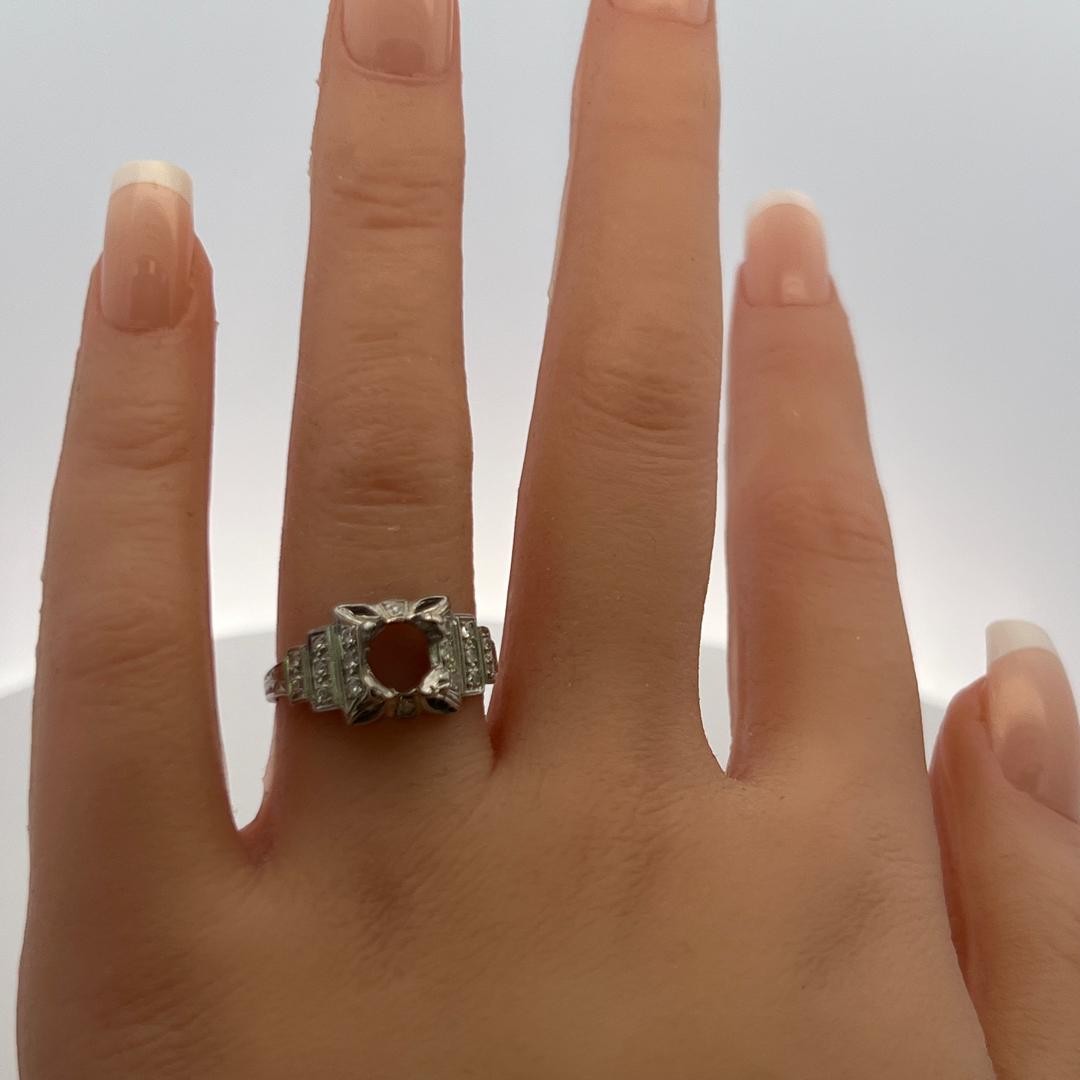 Vintage Platinum Semi Mount Ring with I SI Diamonds, Fits 1.00ct Center