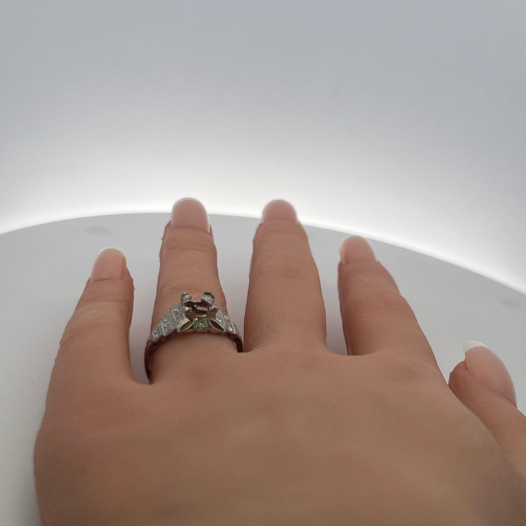 Vintage Platinum Semi Mount Ring with I SI Diamonds, Fits 1.00ct Center