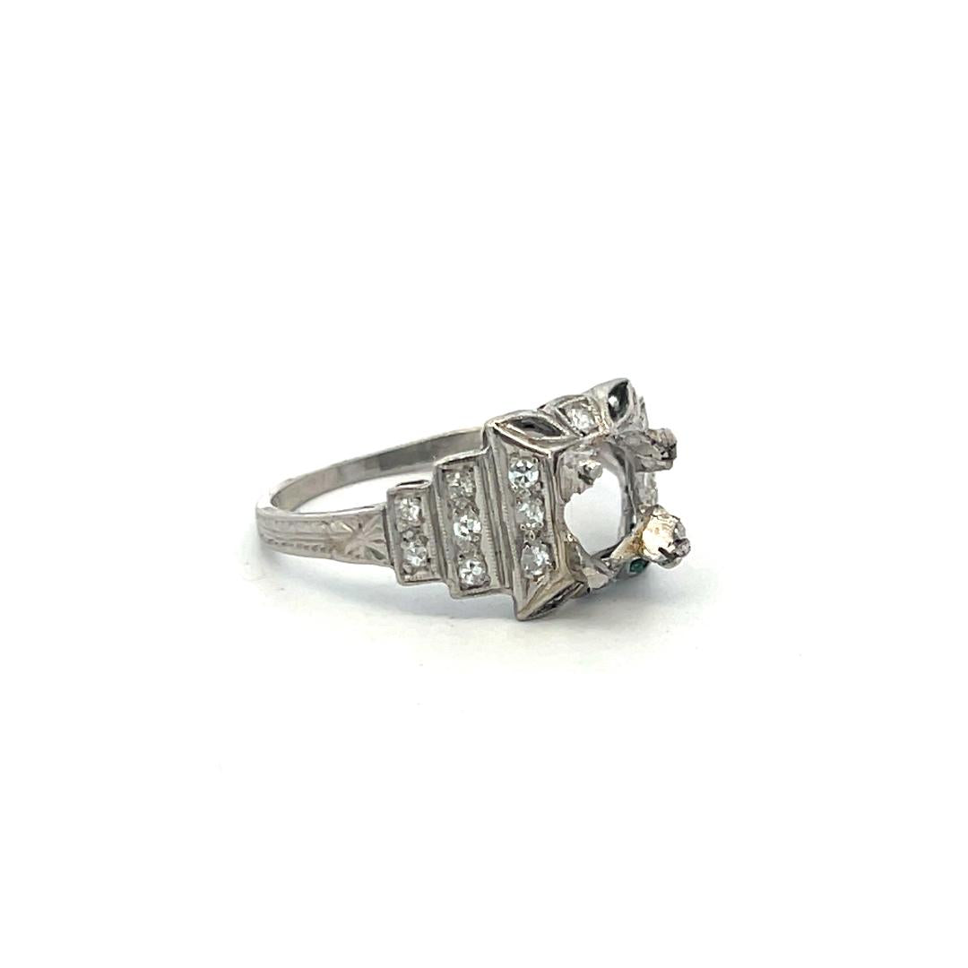 Vintage Platinum Semi Mount Ring with I SI Diamonds, Fits 1.00ct Center