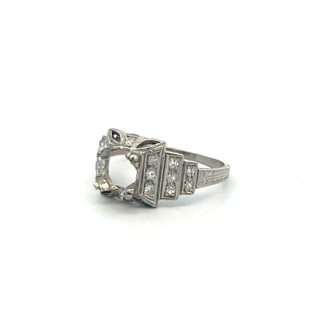 Vintage Platinum Semi Mount Ring with I SI Diamonds, Fits 1.00ct Center