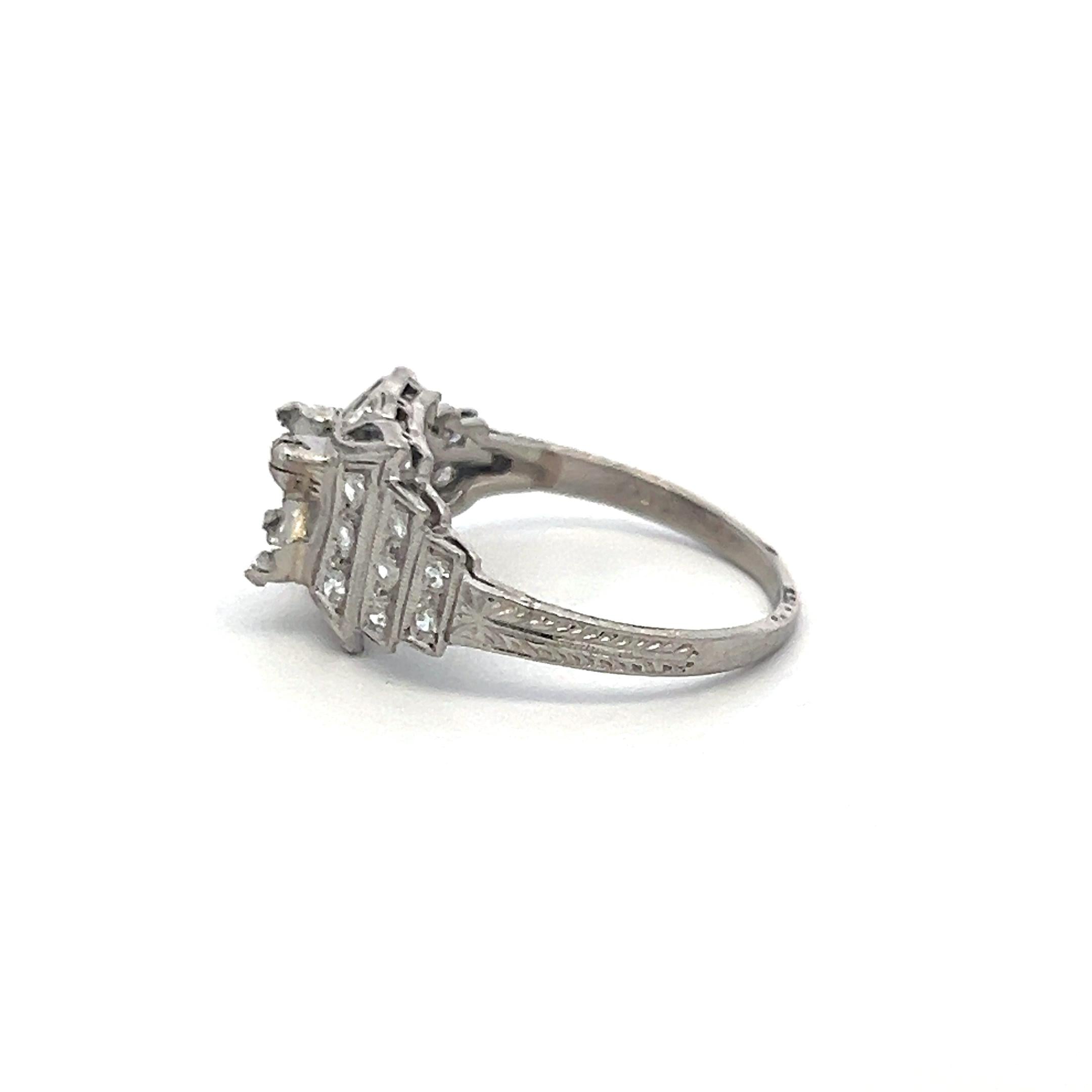 Vintage Platinum Semi Mount Ring with I SI Diamonds, Fits 1.00ct Center