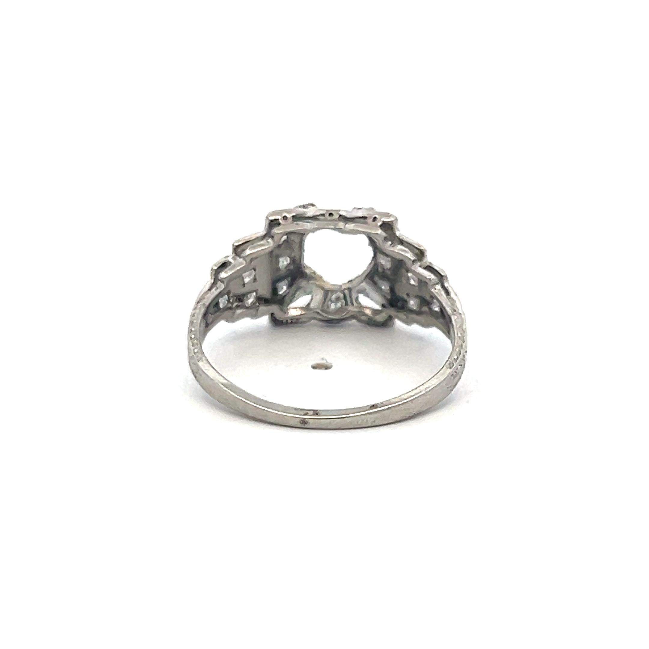 Vintage Platinum Semi Mount Ring with I SI Diamonds, Fits 1.00ct Center