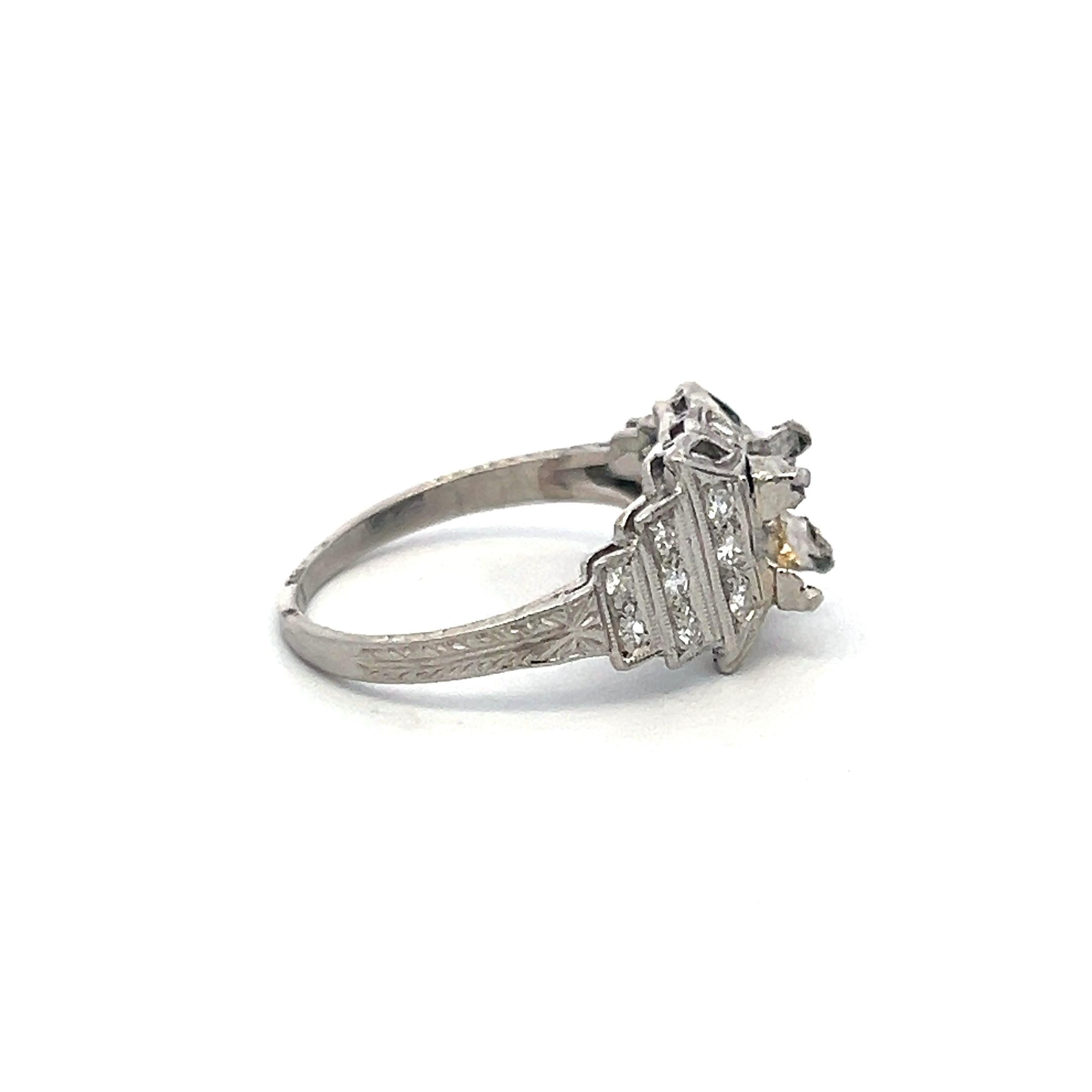 Vintage Platinum Semi Mount Ring with I SI Diamonds, Fits 1.00ct Center