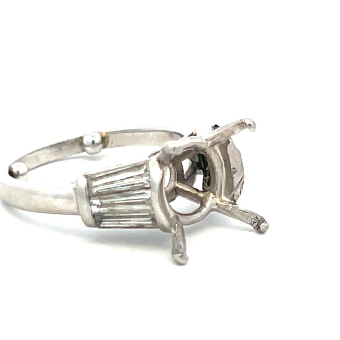 Vintage Platinum Semi Mount Ring with 0.9 Carat Diamonds Fits 11.61 MM+ Stone