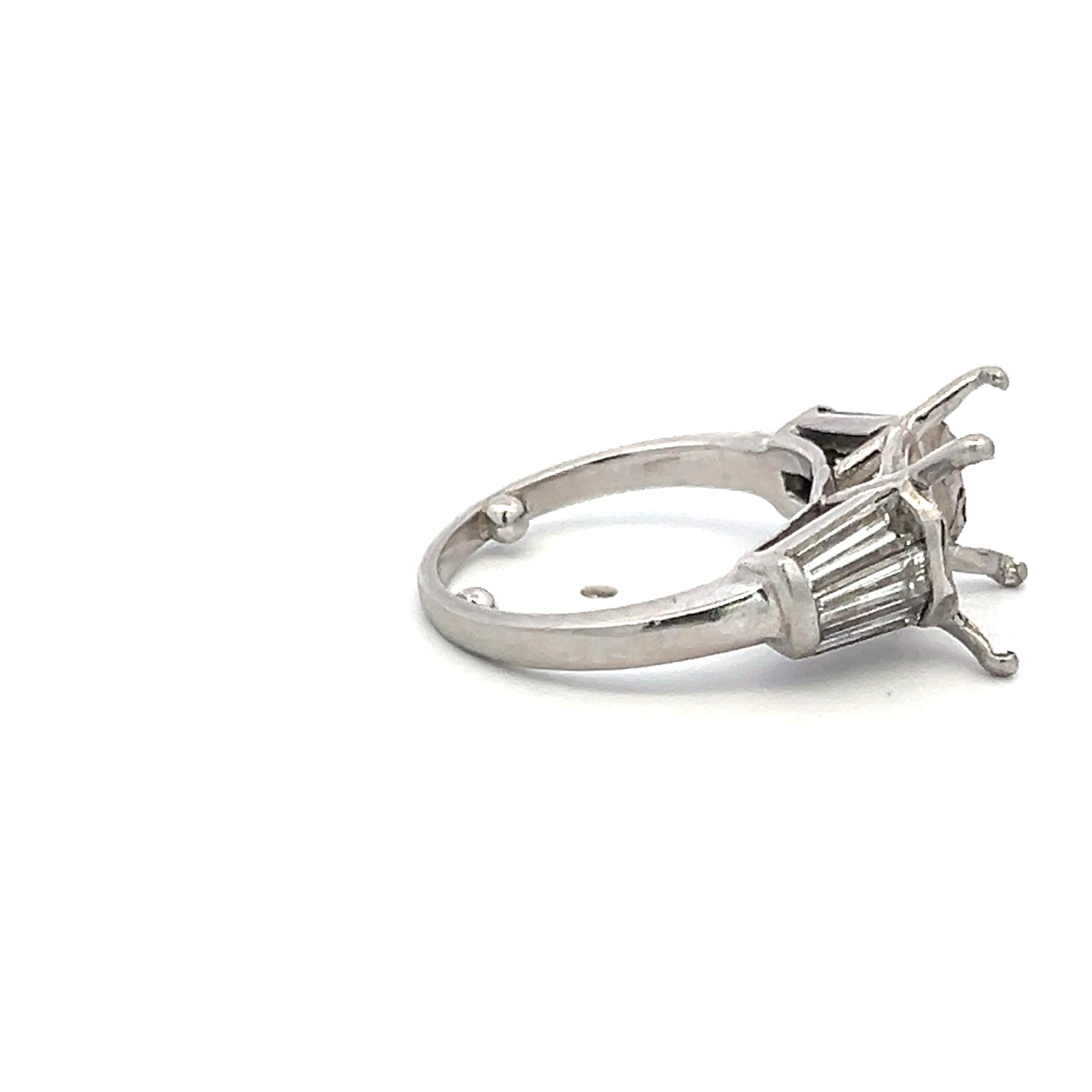 Vintage Platinum Semi Mount Ring with 0.9 Carat Diamonds Fits 11.61 MM+ Stone