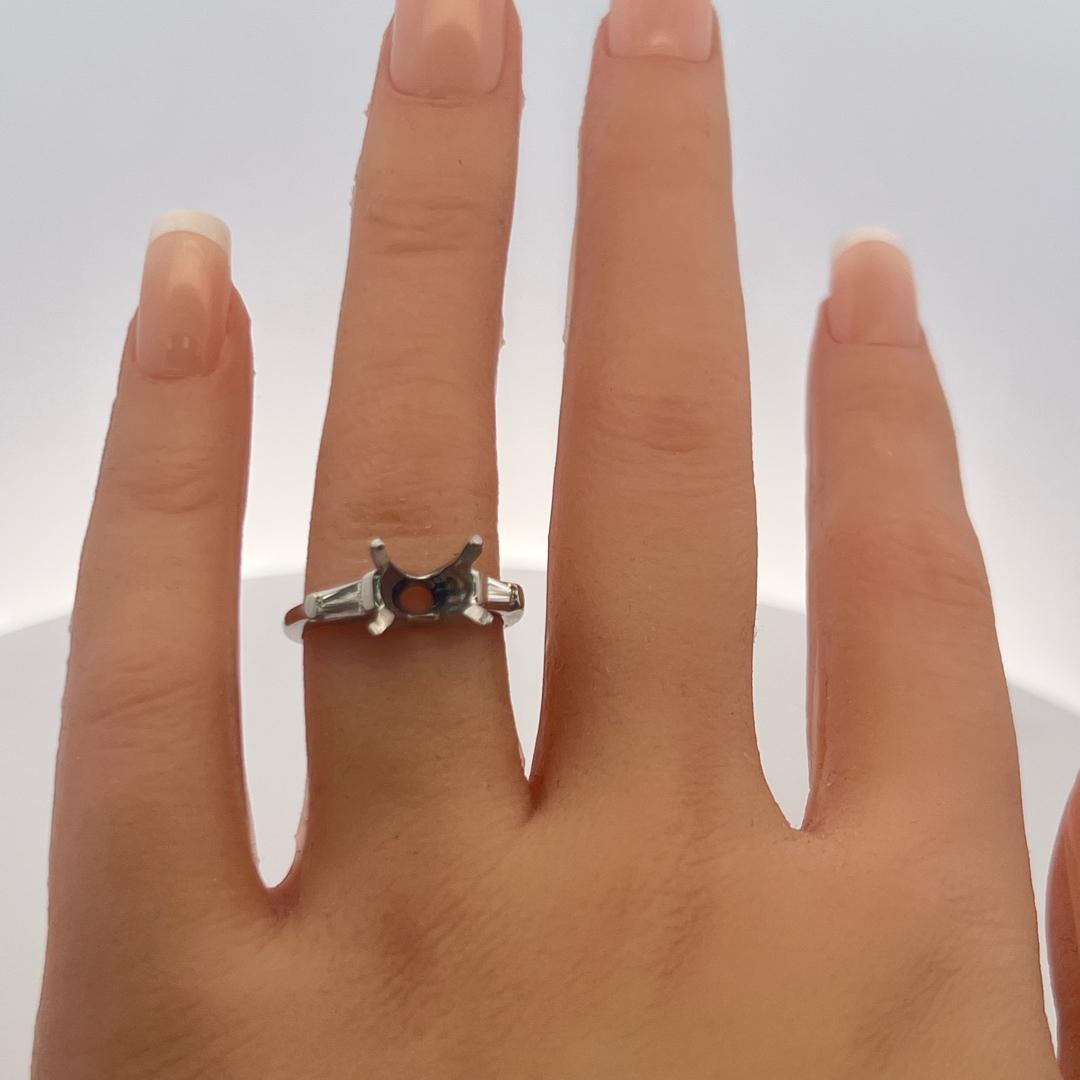 Platinum Semi Mount Ring with Tapered Baguette Diamonds Fits 3.70+ Carat Stone
