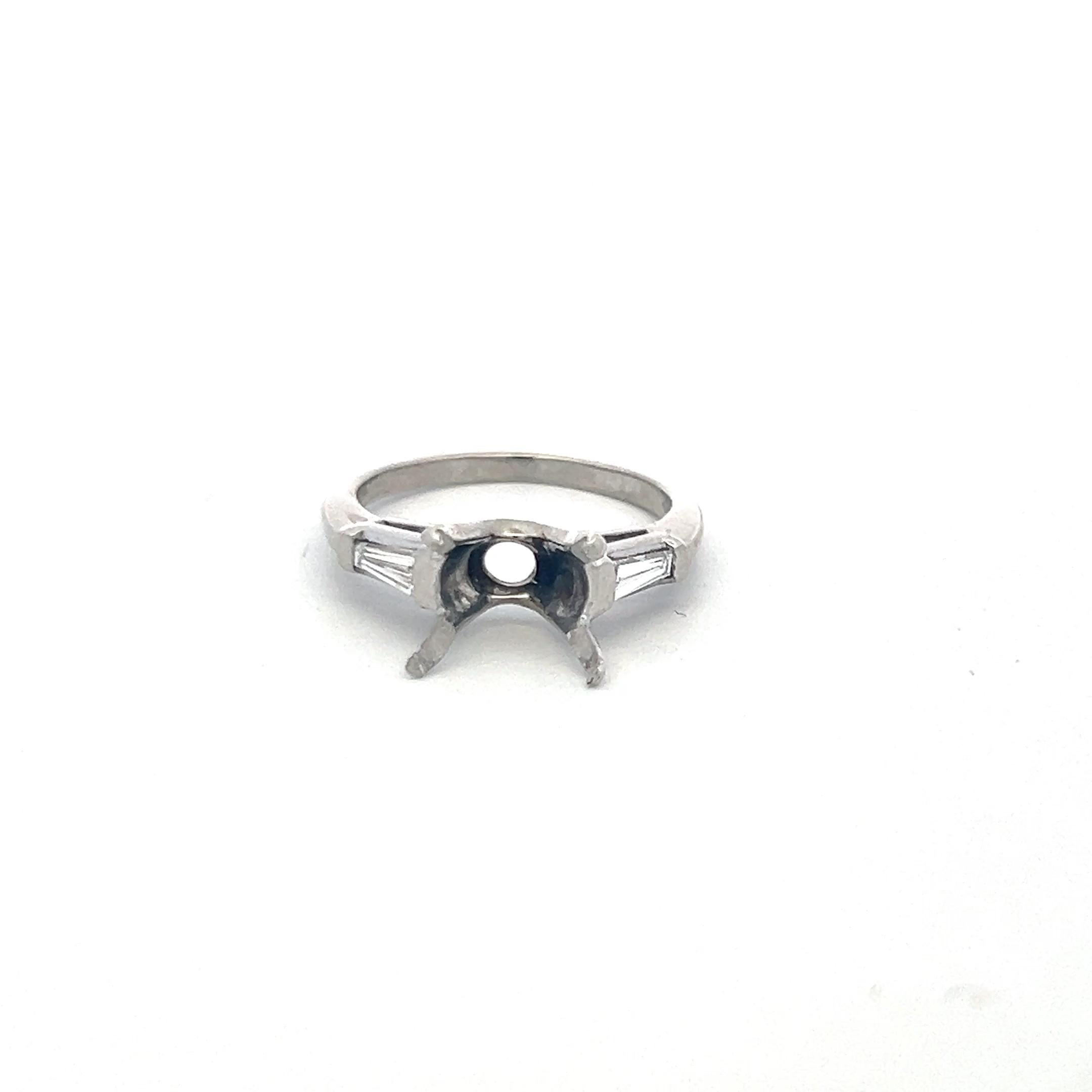 Platinum Semi Mount Ring with Tapered Baguette Diamonds Fits 3.70+ Carat Stone