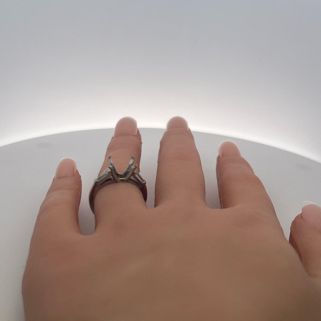 Platinum Semi Mount Ring with Tapered Baguette Diamonds Fits 3.70+ Carat Stone