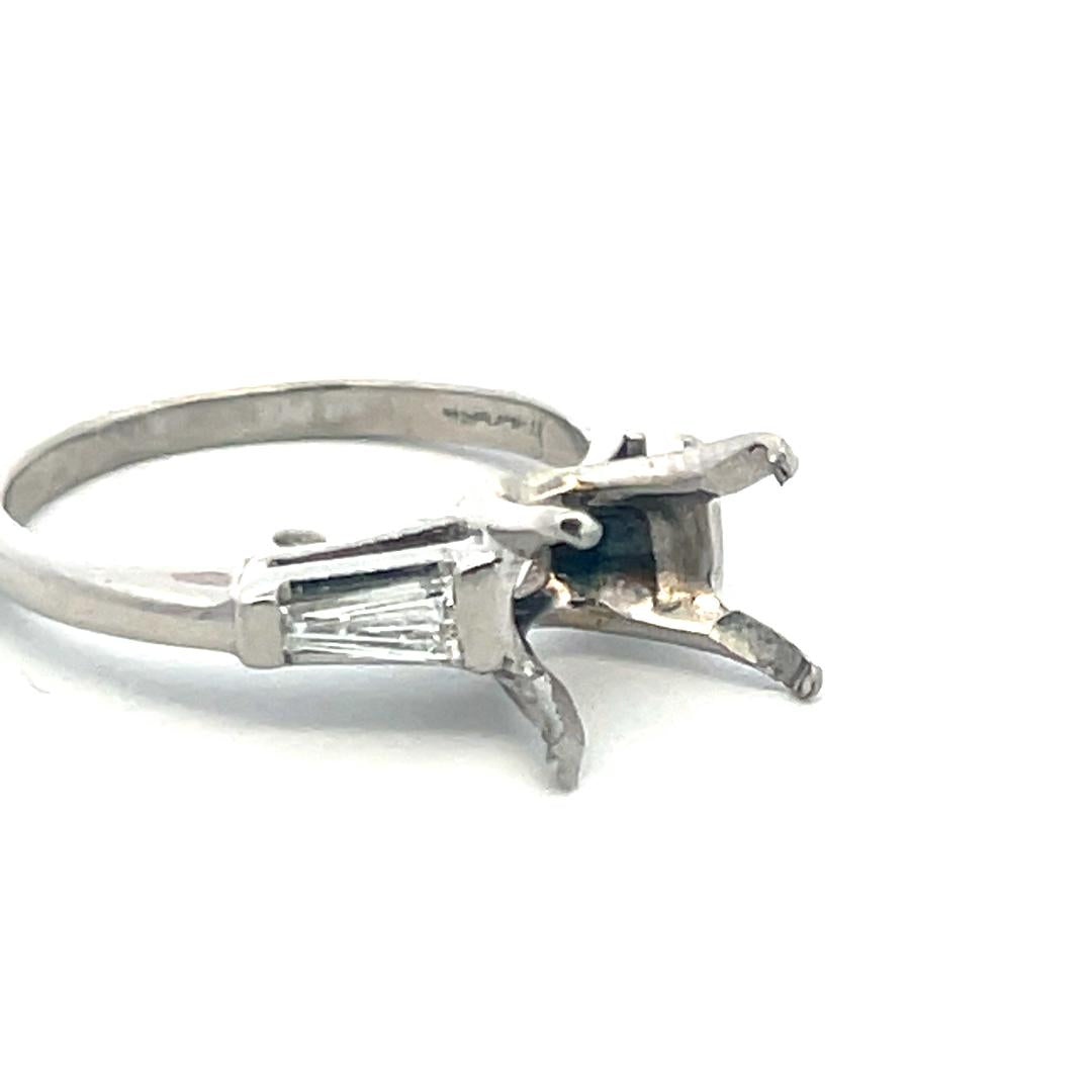Platinum Semi Mount Ring with Tapered Baguette Diamonds Fits 3.70+ Carat Stone