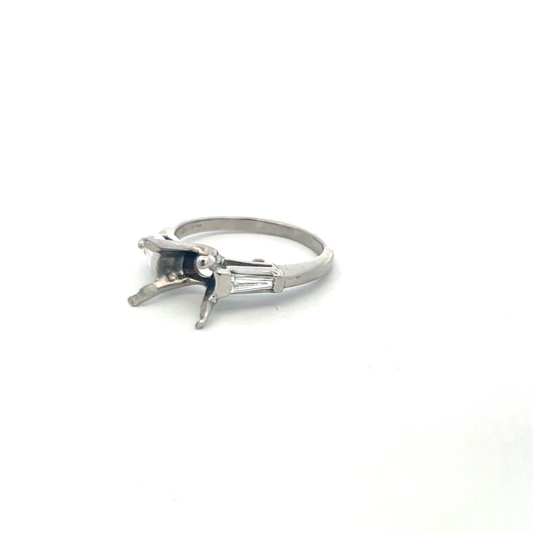 Platinum Semi Mount Ring with Tapered Baguette Diamonds Fits 3.70+ Carat Stone