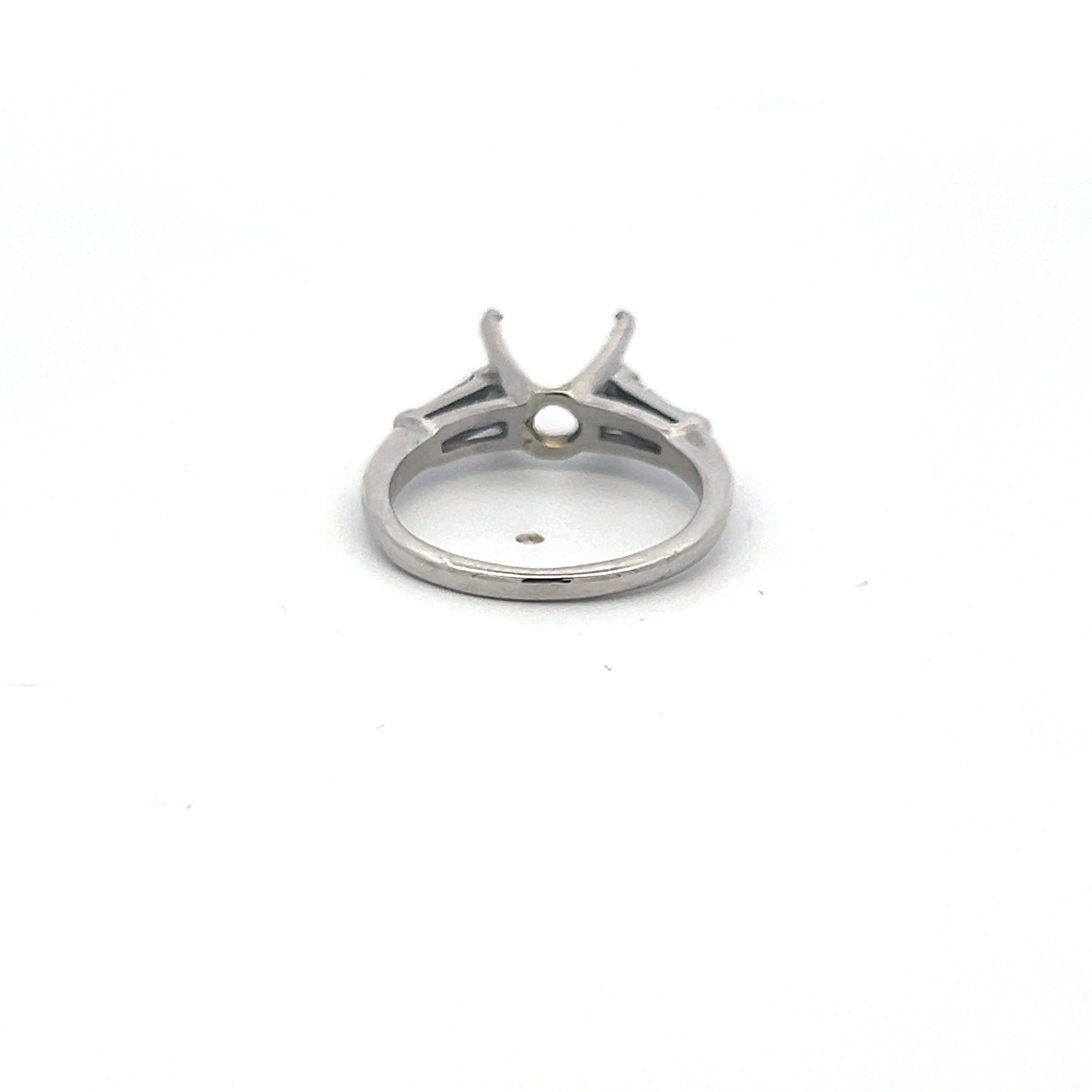 Platinum Semi Mount Ring with Tapered Baguette Diamonds Fits 3.70+ Carat Stone