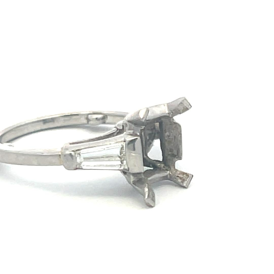 Vintage Platinum Semi Mount Ring 0.4 Carat H-SI Diamond Size-4, 6.5 MM+