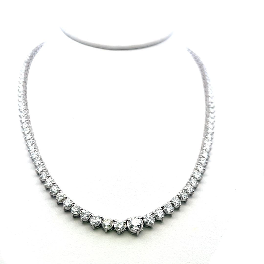 Vintage 18K White Gold Riviera Necklace with 25.80 Carat Round F/VS Diamonds
