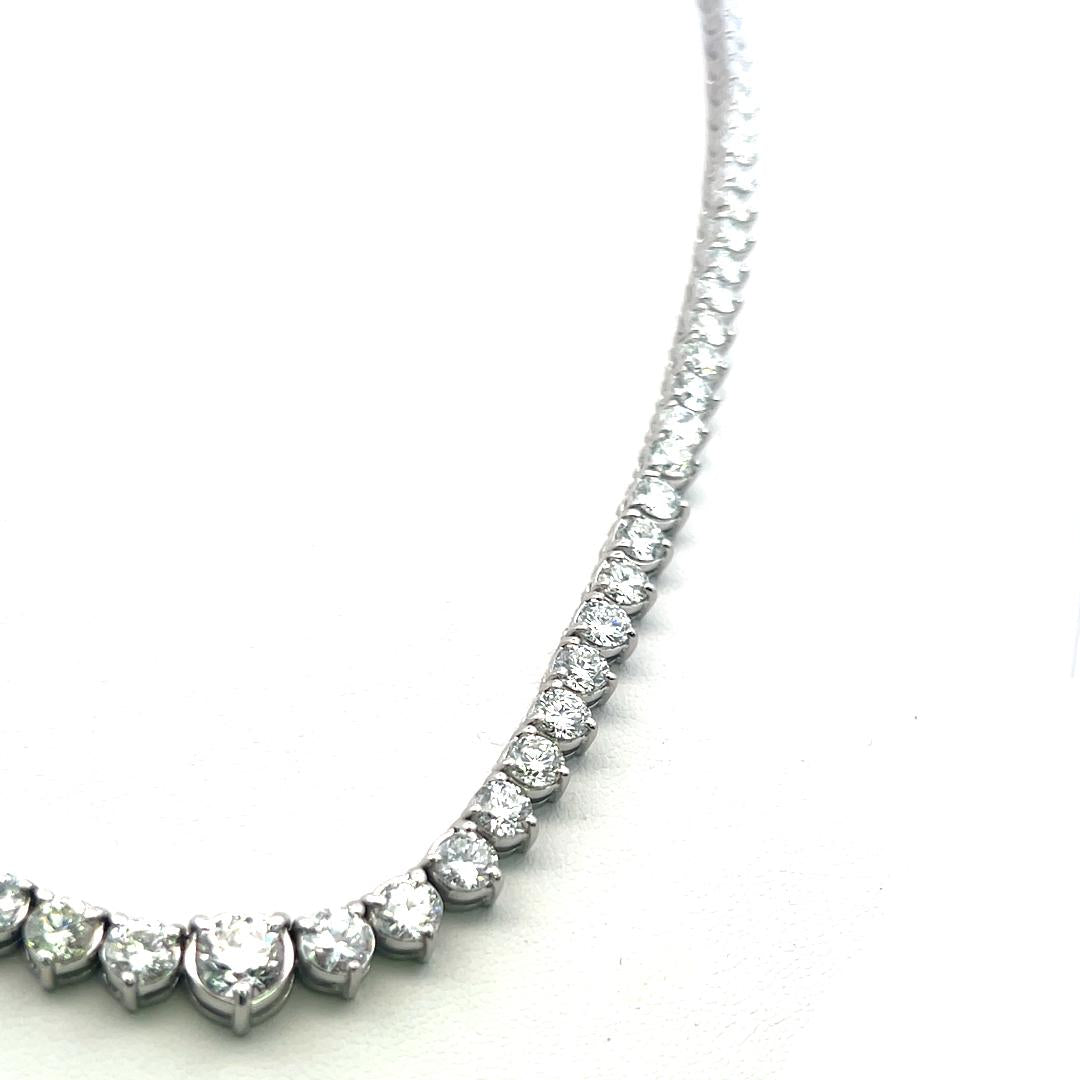 Vintage 18K White Gold Riviera Necklace with 25.80 Carat Round F/VS Diamonds
