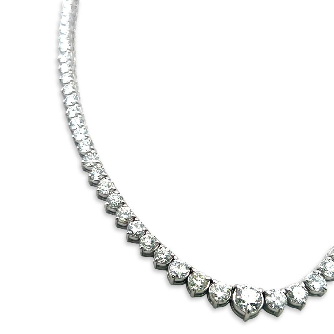 Vintage 18K White Gold Riviera Necklace with 25.80 Carat Round F/VS Diamonds