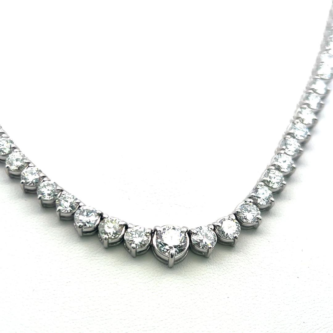 Vintage 18K White Gold Riviera Necklace with 25.80 Carat Round F/VS Diamonds