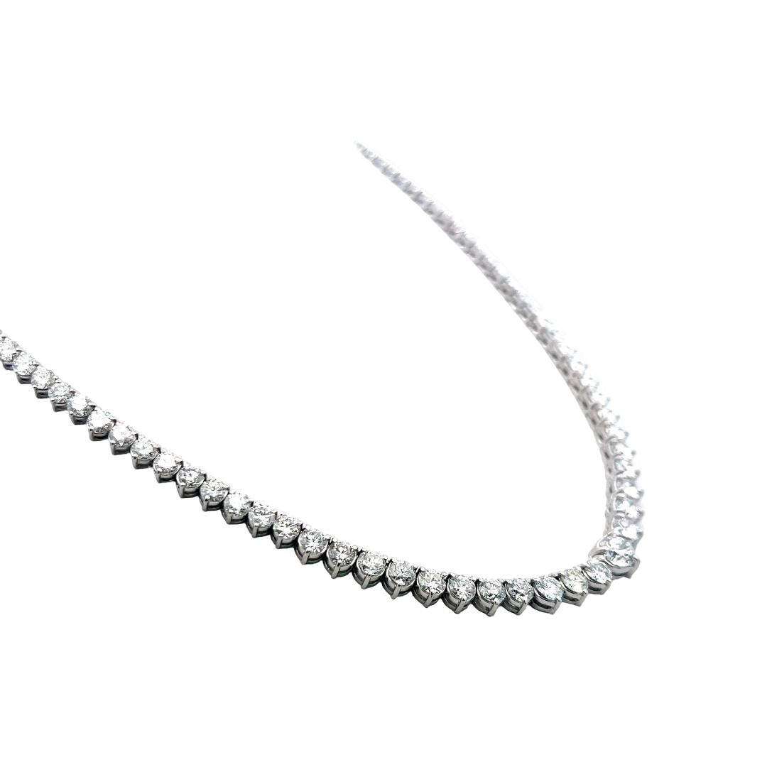 Vintage 18K White Gold Riviera Necklace with 25.80 Carat Round F/VS Diamonds