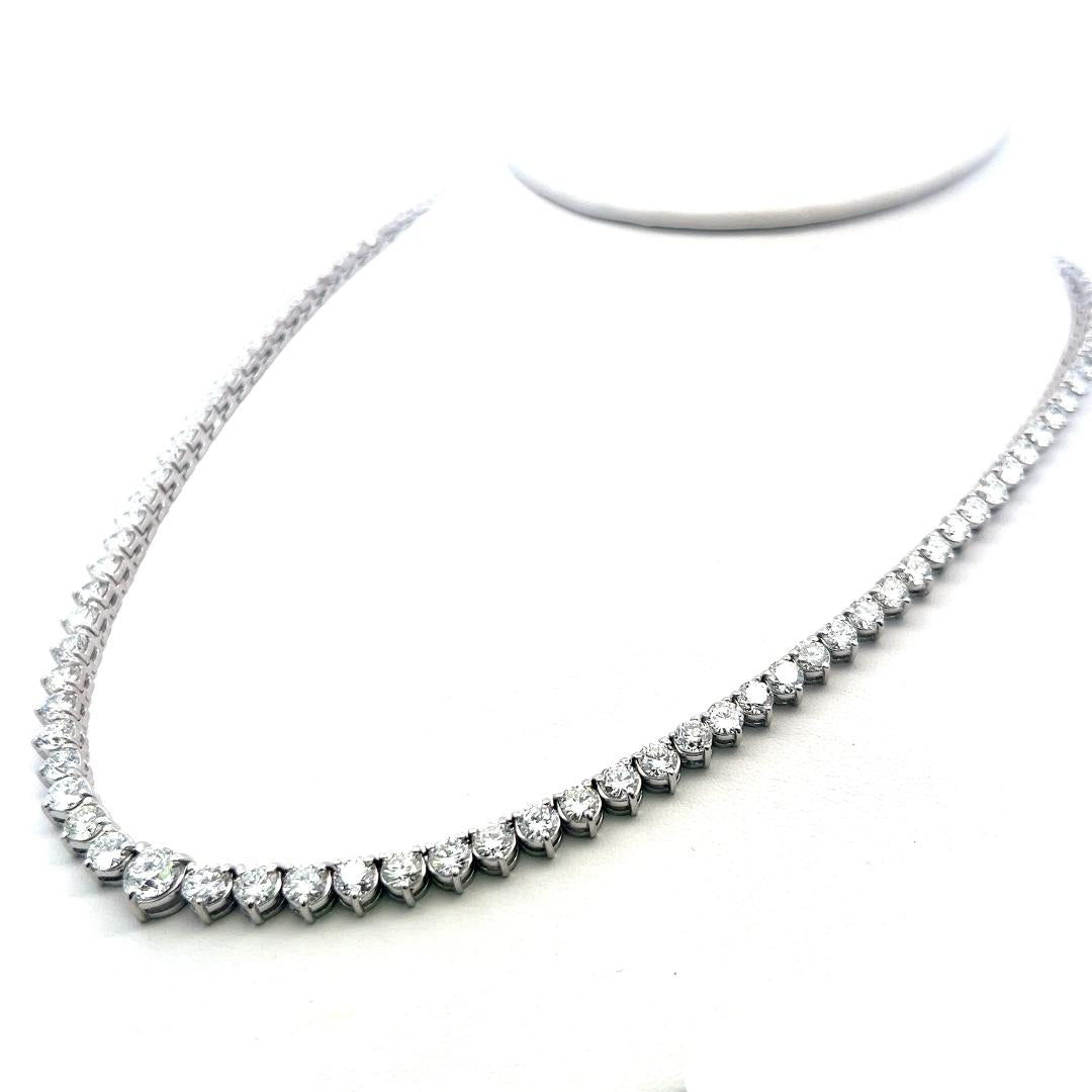 Vintage 18K White Gold Riviera Necklace with 25.80 Carat Round F/VS Diamonds