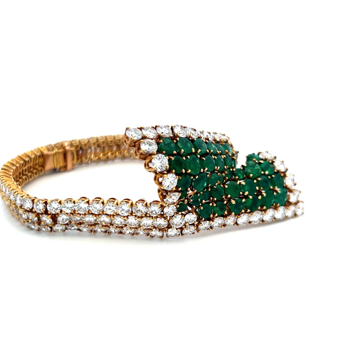 Vintage 18K YG Bracelet and Earrings Set with 27.7 Ct. Diamond, 11 Ct. Emerald
