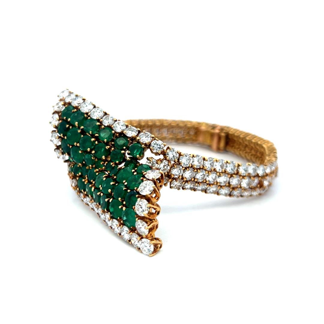 Vintage 18K YG Bracelet and Earrings Set with 27.7 Ct. Diamond, 11 Ct. Emerald