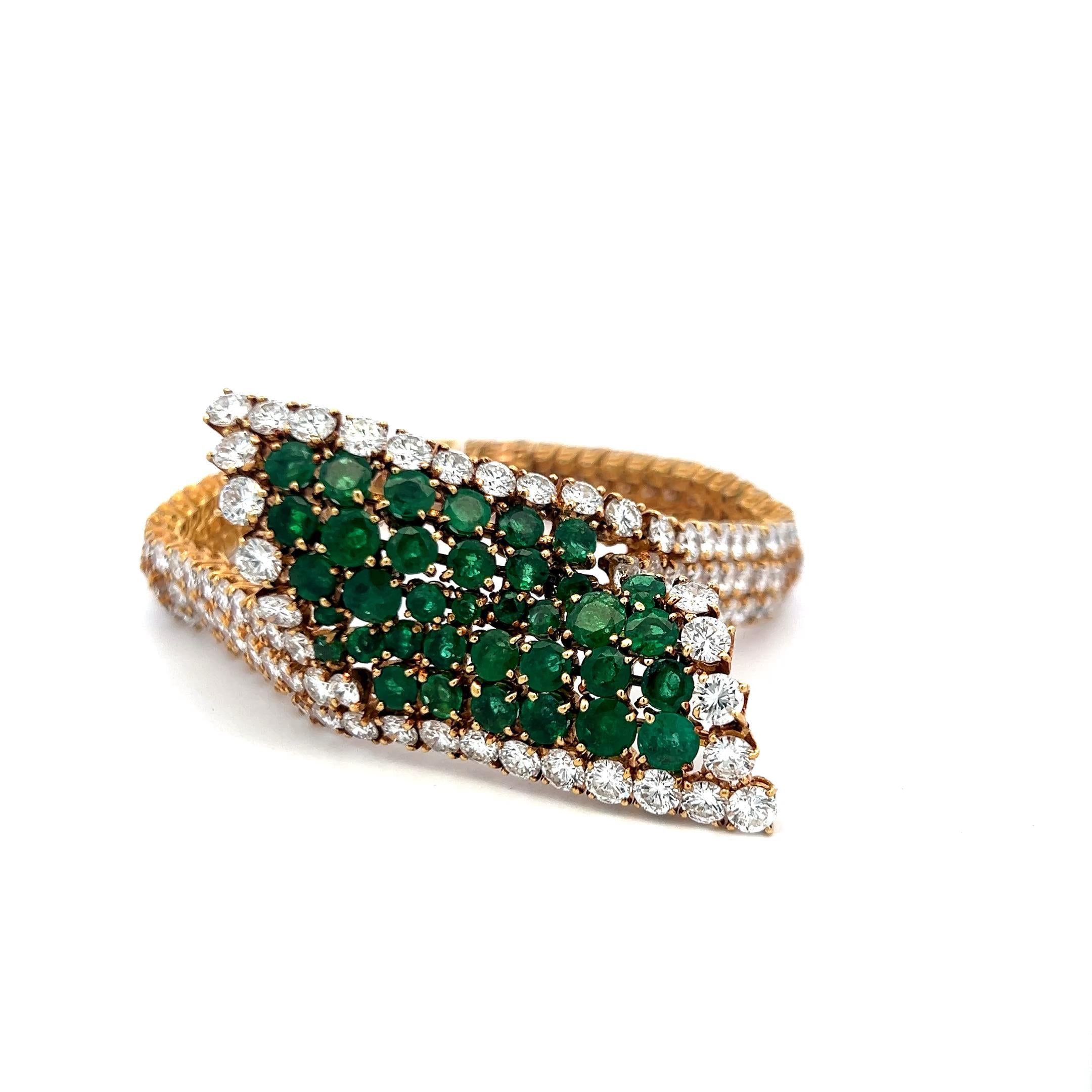 Vintage 18K YG Bracelet and Earrings Set with 27.7 Ct. Diamond, 11 Ct. Emerald