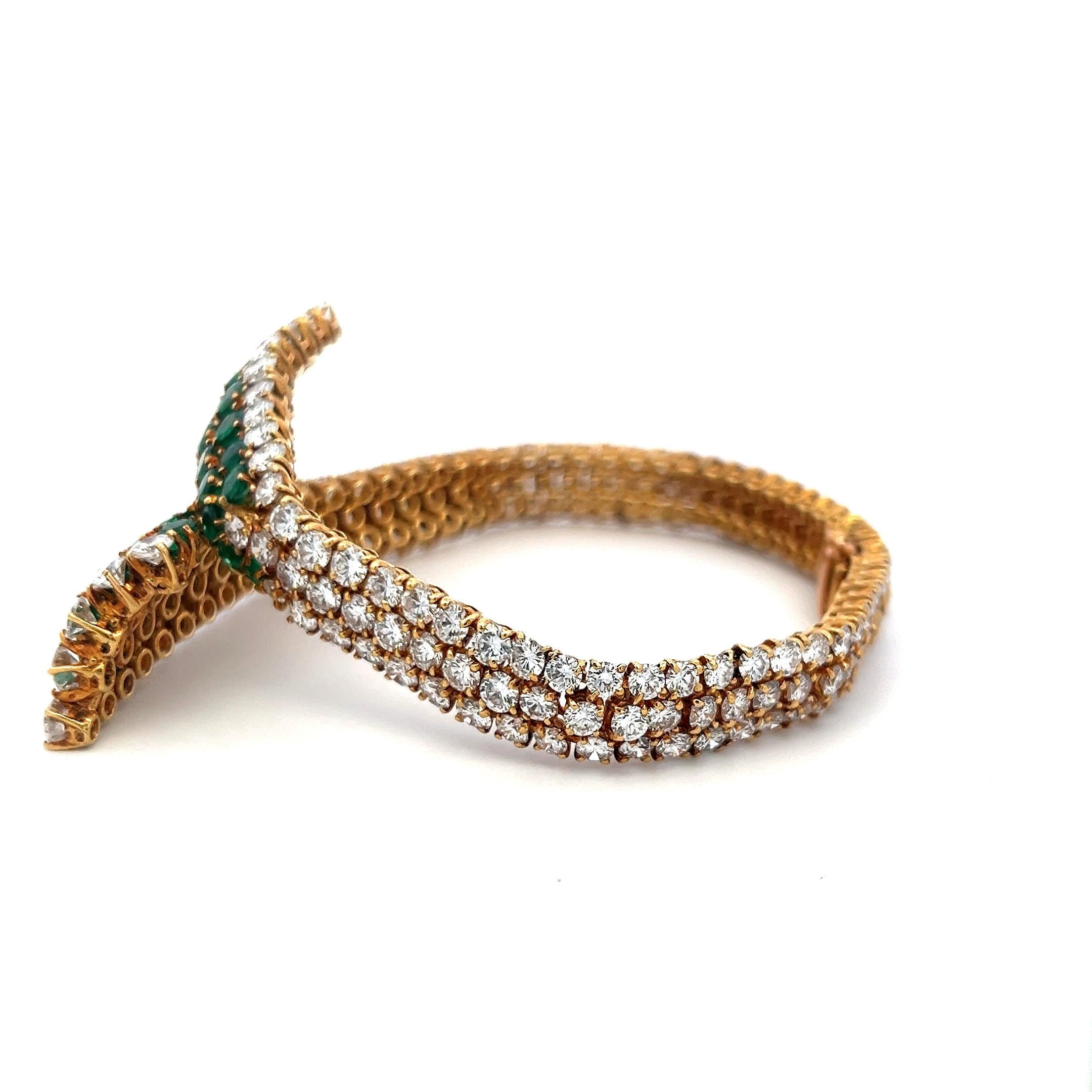 Vintage 18K YG Bracelet and Earrings Set with 27.7 Ct. Diamond, 11 Ct. Emerald