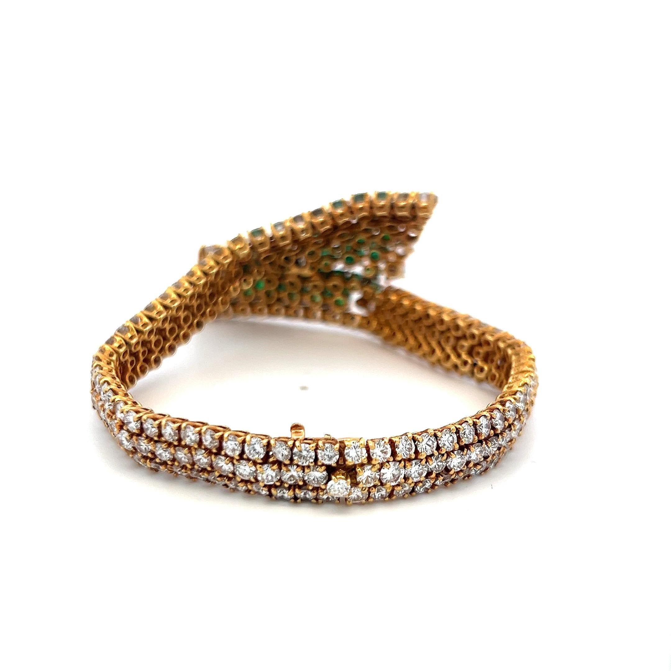 Vintage 18K YG Bracelet and Earrings Set with 27.7 Ct. Diamond, 11 Ct. Emerald