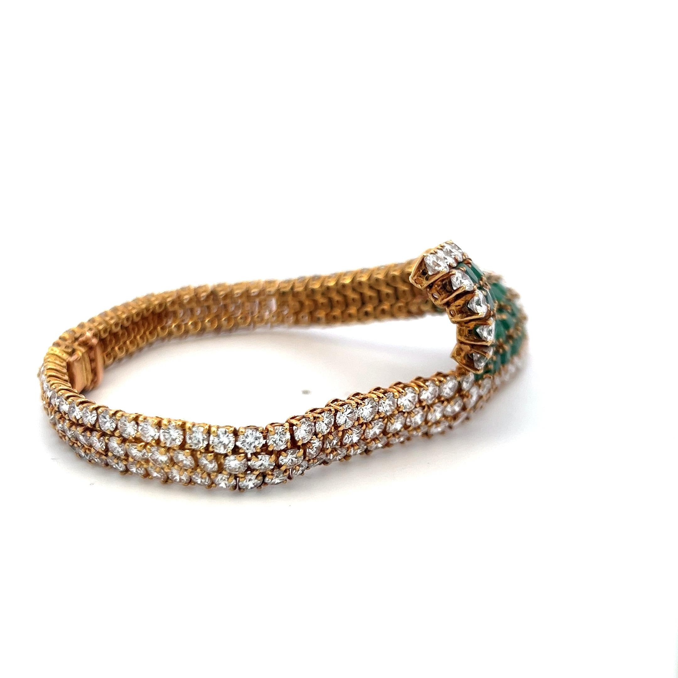 Vintage 18K YG Bracelet and Earrings Set with 27.7 Ct. Diamond, 11 Ct. Emerald
