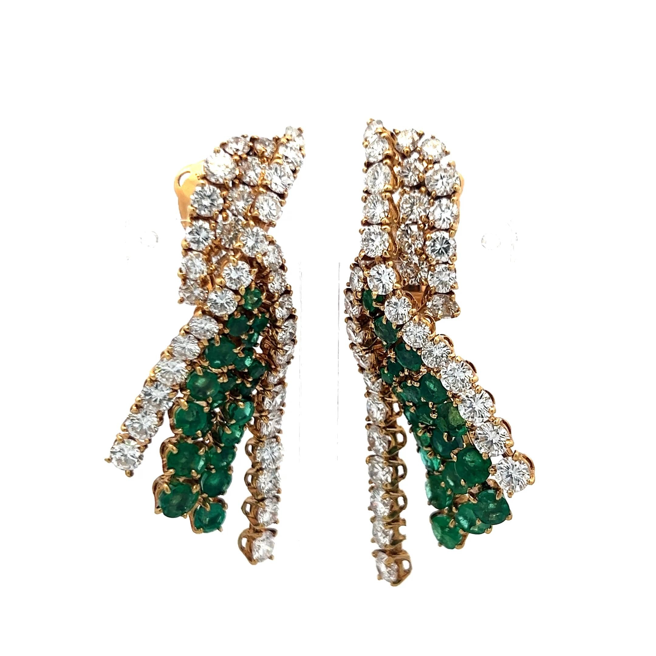 Vintage 18K YG Bracelet and Earrings Set with 27.7 Ct. Diamond, 11 Ct. Emerald