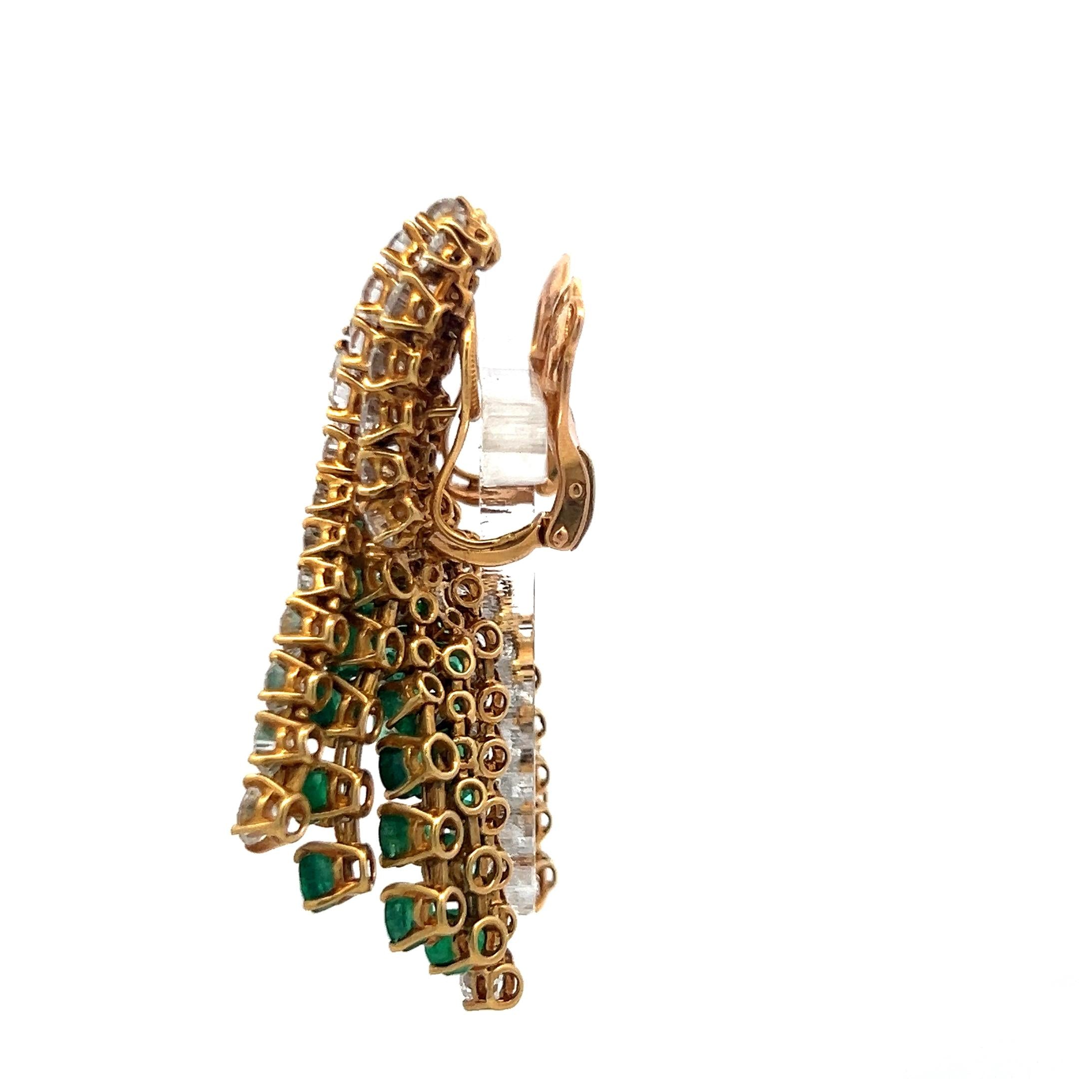 Vintage 18K YG Bracelet and Earrings Set with 27.7 Ct. Diamond, 11 Ct. Emerald