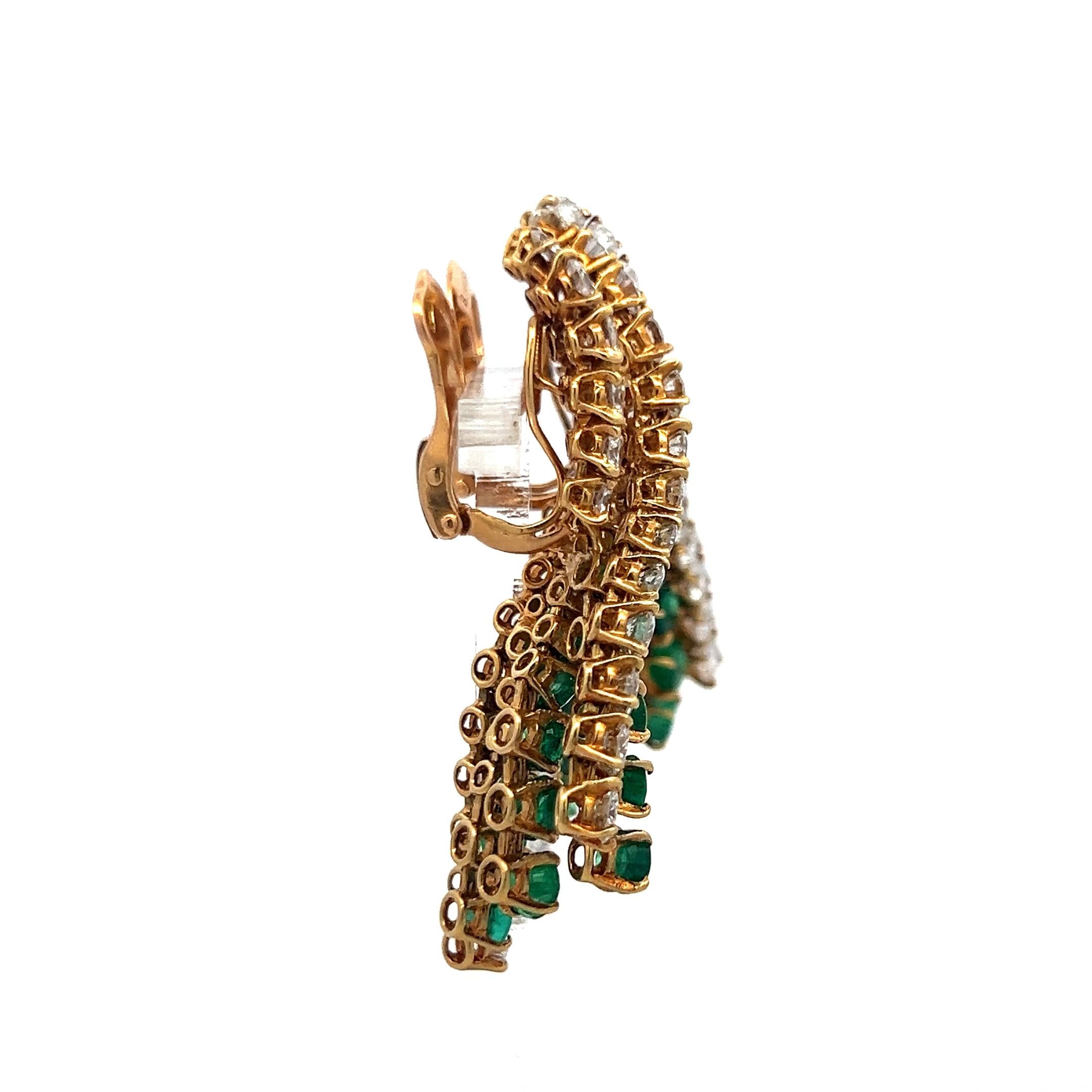 Vintage 18K YG Bracelet and Earrings Set with 27.7 Ct. Diamond, 11 Ct. Emerald