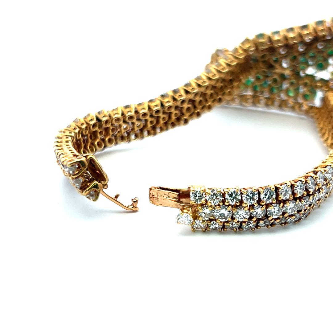 Vintage 18K YG Bracelet and Earrings Set with 27.7 Ct. Diamond, 11 Ct. Emerald