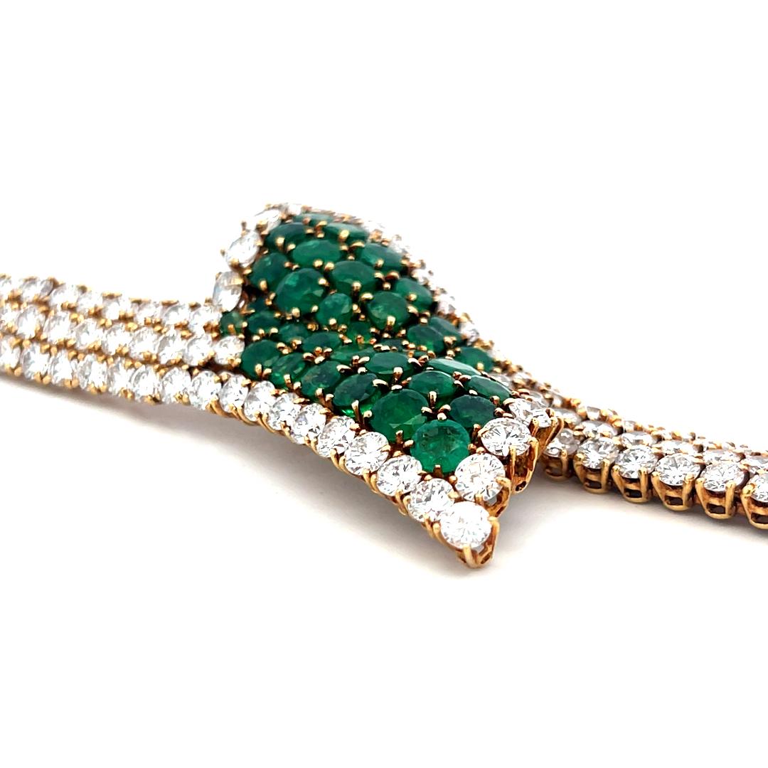 Vintage 18K YG Bracelet and Earrings Set with 27.7 Ct. Diamond, 11 Ct. Emerald