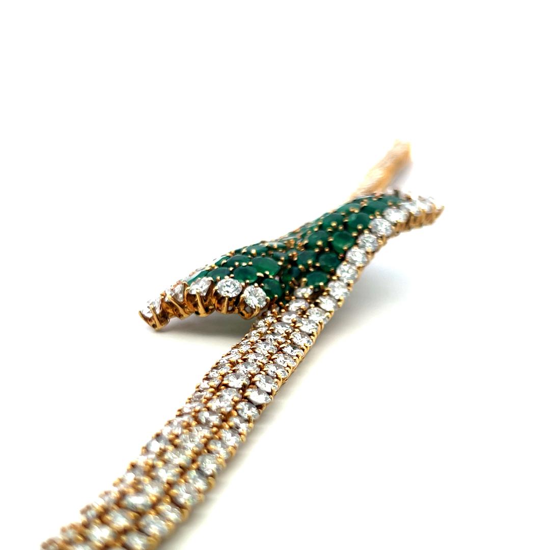 Vintage 18K YG Bracelet and Earrings Set with 27.7 Ct. Diamond, 11 Ct. Emerald