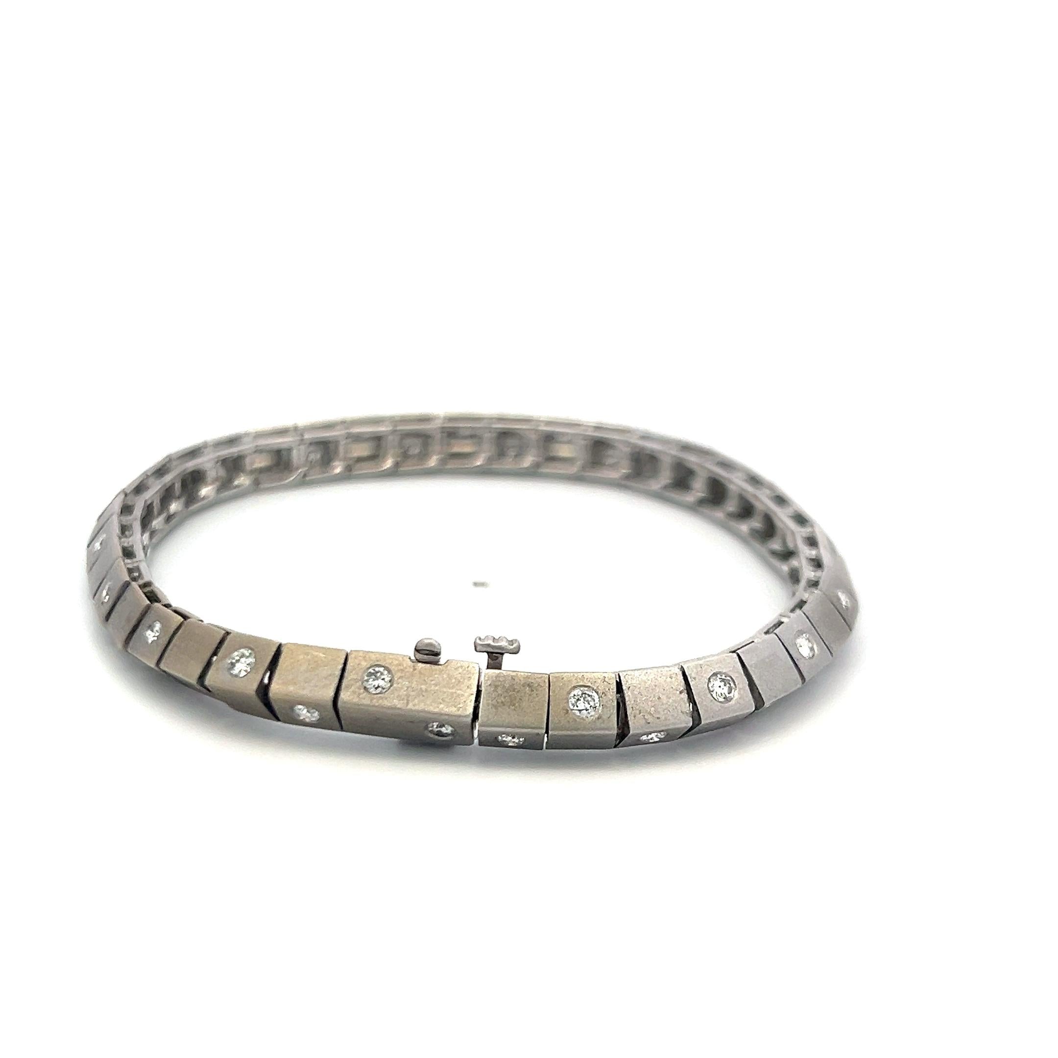 1.20 Carat Diamond 14K White Gold Station Link Bracelet G VS Vintage