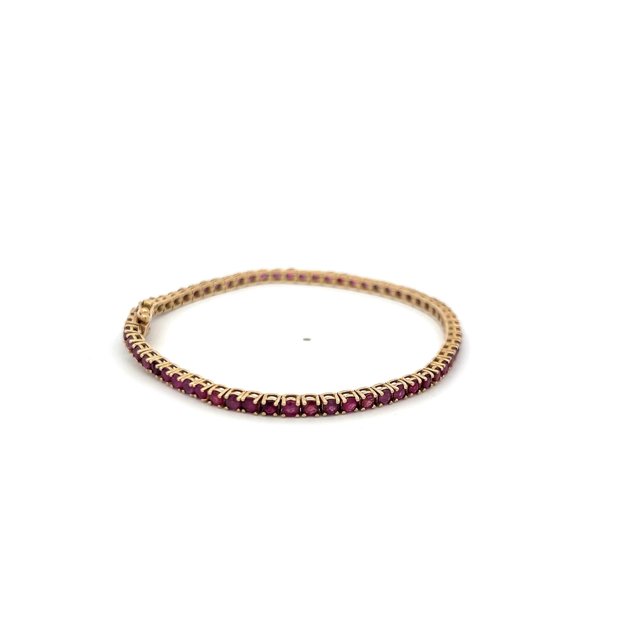 Vintage 14K Yellow Gold Tennis Bracelet with 3.1 Carat Round Ruby 7 inch long