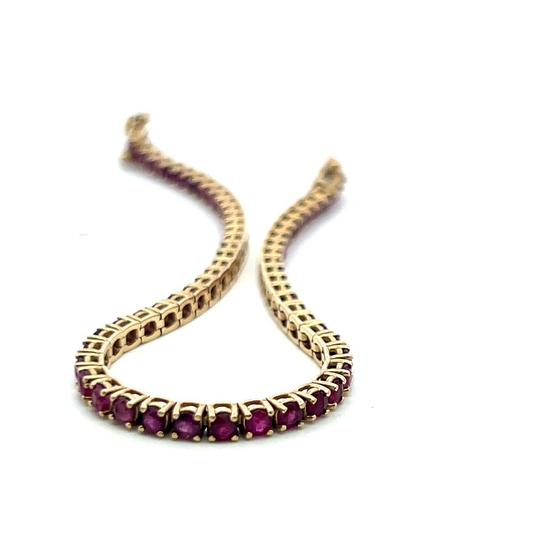 Vintage 14K Yellow Gold Tennis Bracelet with 3.1 Carat Round Ruby 7 inch long