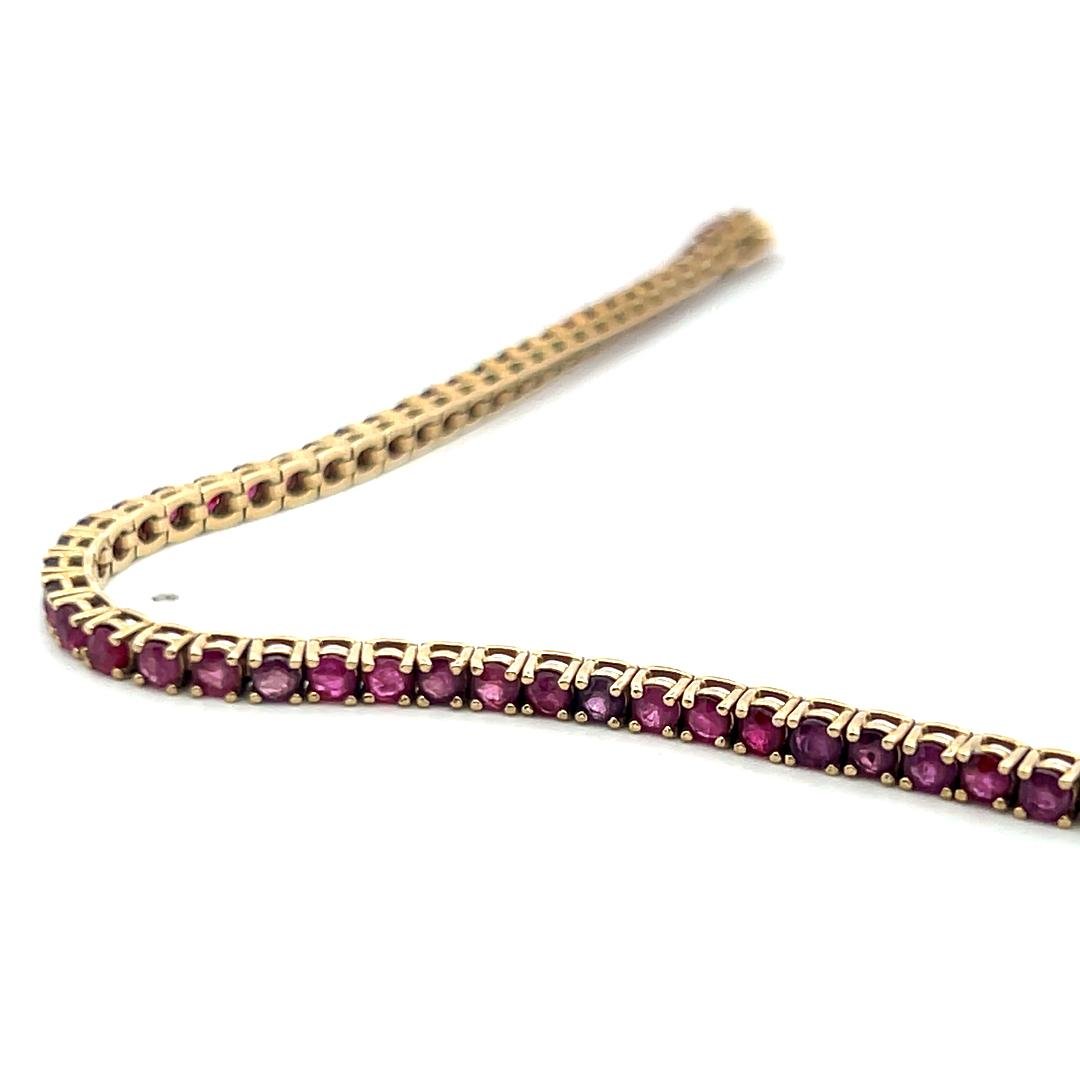 Vintage 14K Yellow Gold Tennis Bracelet with 3.1 Carat Round Ruby 7 inch long