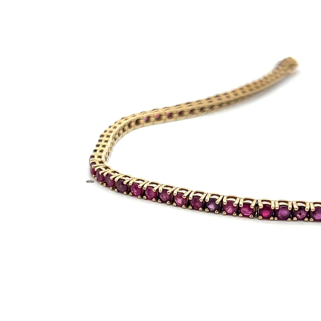 Vintage 14K Yellow Gold Tennis Bracelet with 3.1 Carat Round Ruby 7 inch long