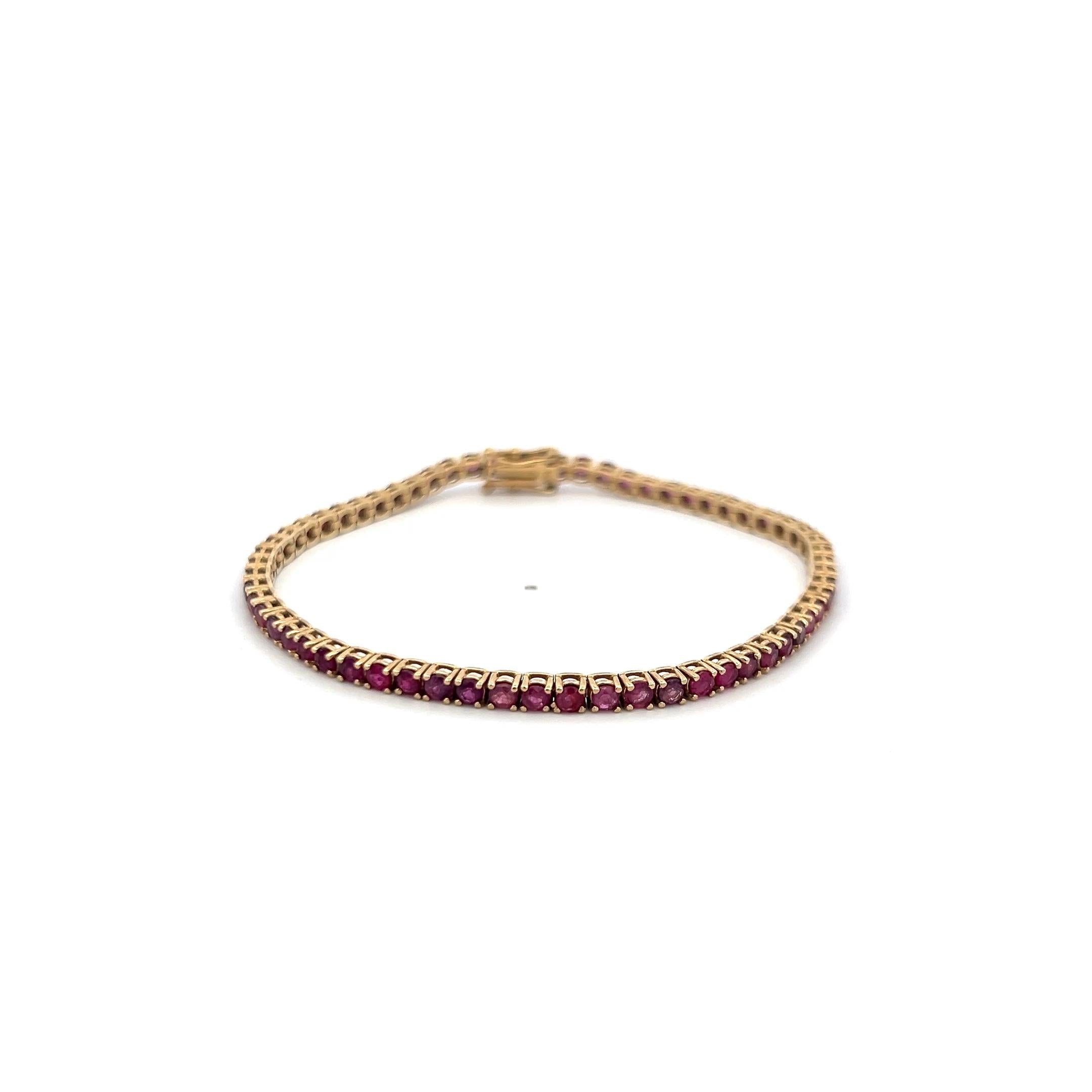 Vintage 14K Yellow Gold Tennis Bracelet with 3.1 Carat Round Ruby 7 inch long