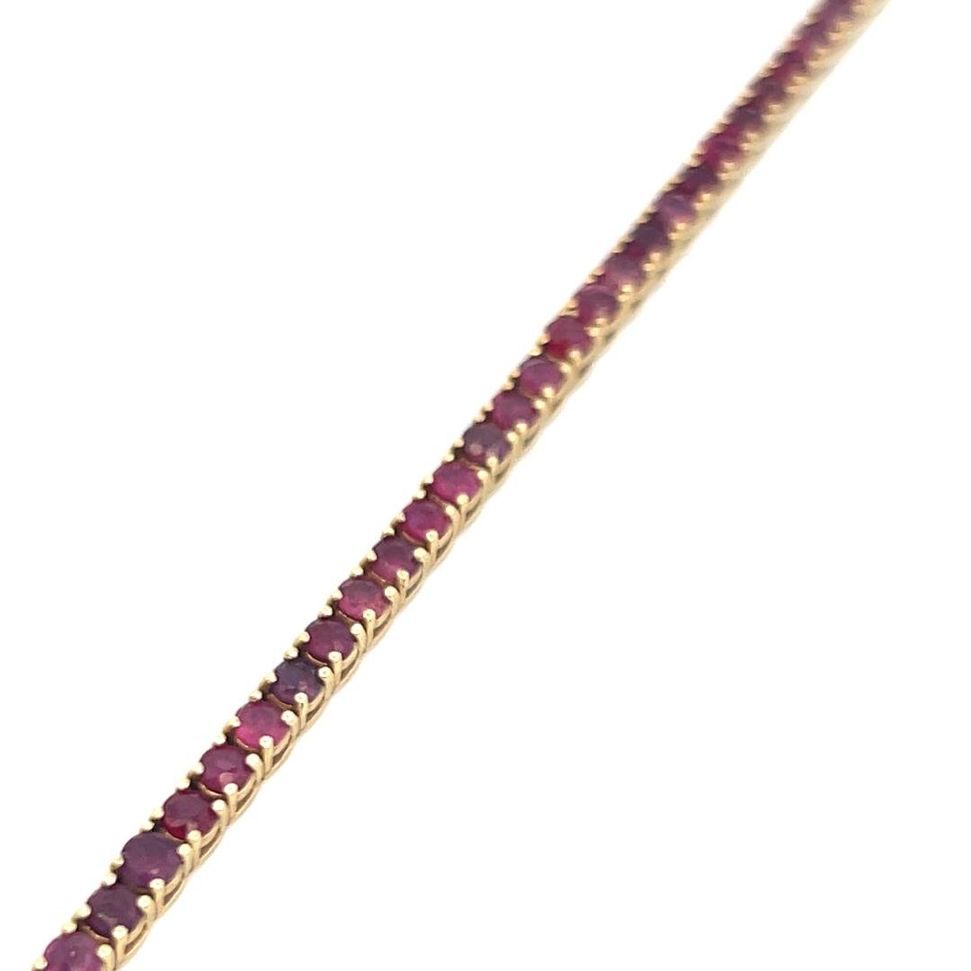 Vintage 14K Yellow Gold Tennis Bracelet with 3.1 Carat Round Ruby 7 inch long