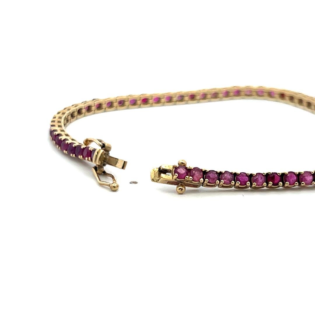 Vintage 14K Yellow Gold Tennis Bracelet with 3.1 Carat Round Ruby 7 inch long