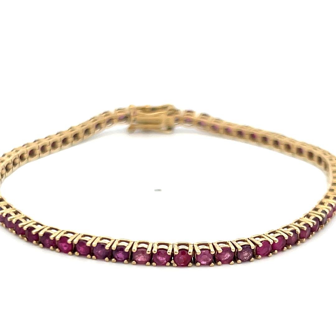 Vintage 14K Yellow Gold Tennis Bracelet with 3.1 Carat Round Ruby 7 inch long