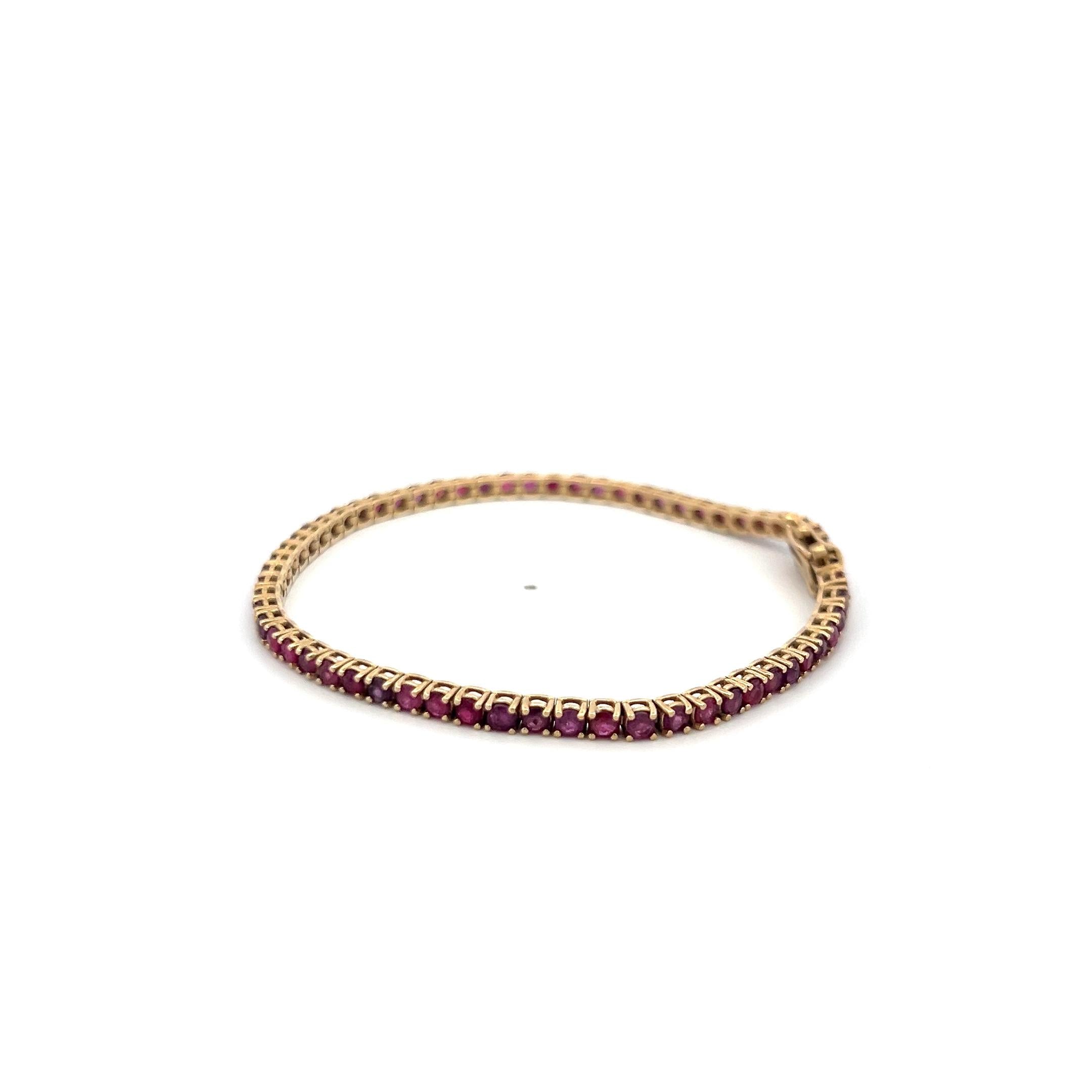 Vintage 14K Yellow Gold Tennis Bracelet with 3.1 Carat Round Ruby 7 inch long