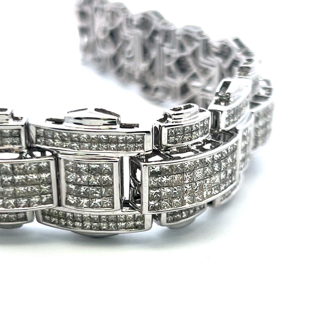 43.80 Carat Princess Cut Diamond Link Bracelet 14K White Gold Vintage Estate