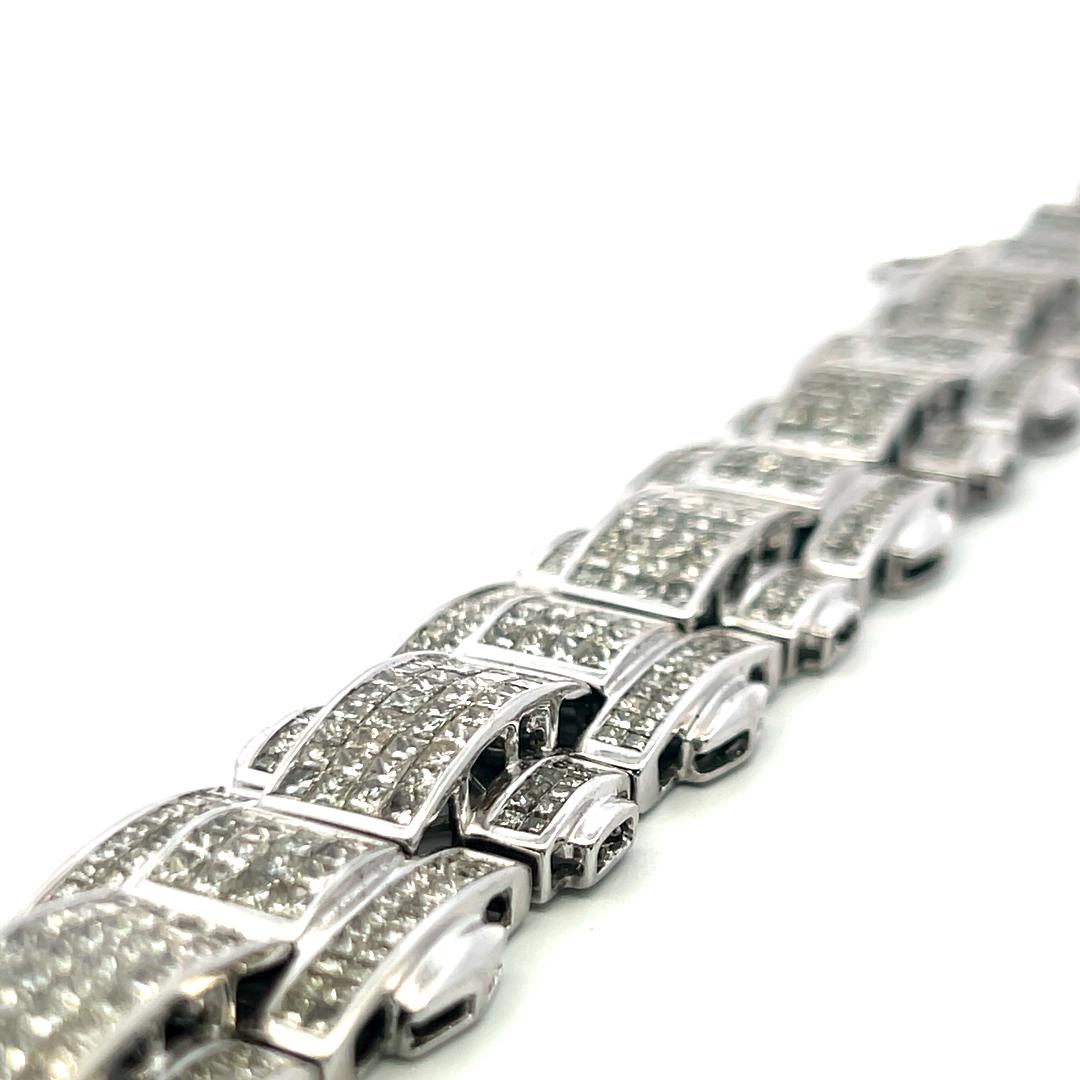 43.80 Carat Princess Cut Diamond Link Bracelet 14K White Gold Vintage Estate