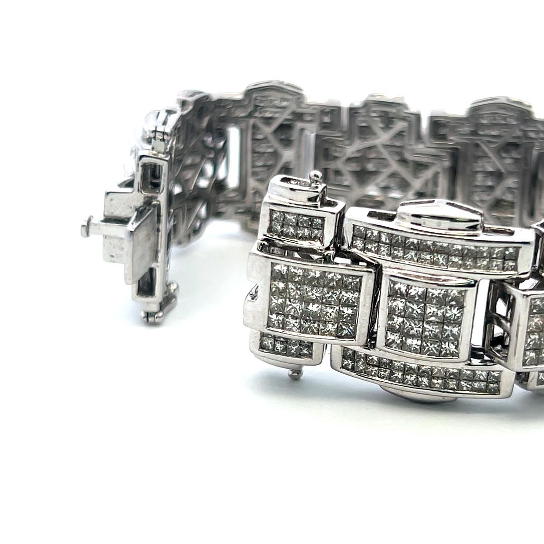 43.80 Carat Princess Cut Diamond Link Bracelet 14K White Gold Vintage Estate