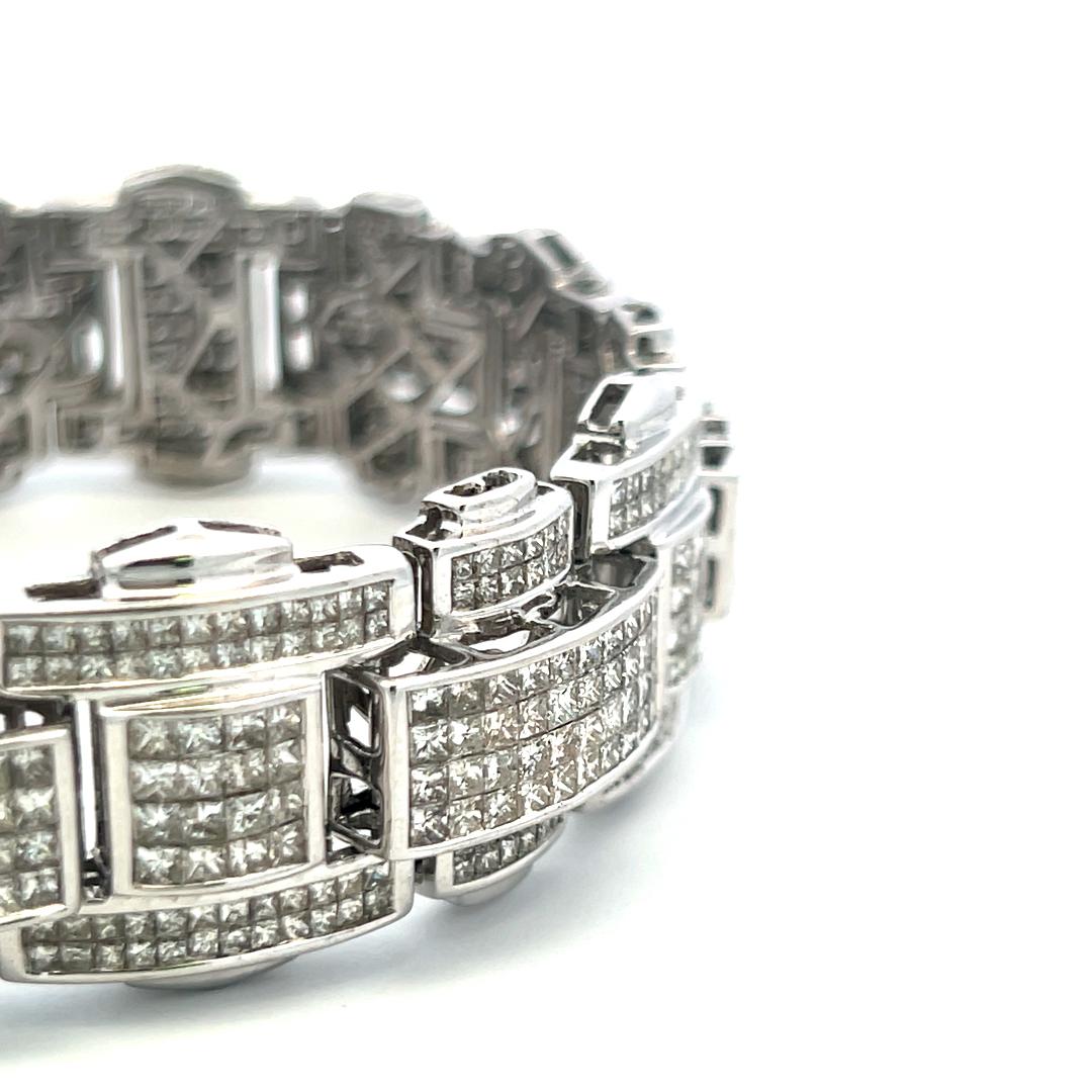 43.80 Carat Princess Cut Diamond Link Bracelet 14K White Gold Vintage Estate